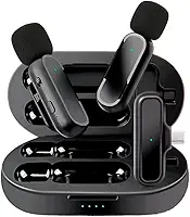 Microfone Lapela Duplo 2 Peças Sem Fio Profissional Gravação Premium Redução de Ruído Compatível Com Android Iphone 15 Stories Vlog YouTube TikTok (USB Tipo-C)