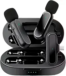 Microfone Lapela Duplo 2 Peças Sem Fio Profissional Gravação Premium Redução de Ruído Compatível Com Android Iphone 15 Stories Vlog YouTube TikTok (USB Tipo-C)