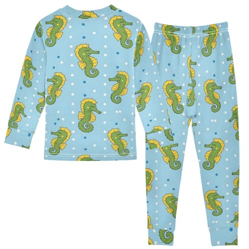 Pajama Sets Long Sleeve Seahorse Pattern on Blue Soft Comfy Sleepwear 2 Piece PJS 3-8T3