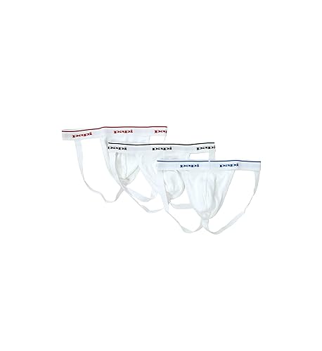 papi Men's 3-Pack Jockstrap, Athletic Supporter, Breathable Male Workout Underwear - Medium - White