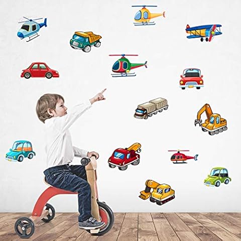 Cartoon Transportation Car Wall Stickers Peel and Stick Removable Art Murals Wall Decals for Classroom Kids Room Girls Room Boys Room Nursery Decoration (Car1) Cover