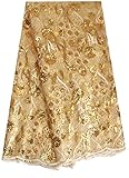 SanVera17 African Fabric 3D Sequins Net Fabrics Nigerian Embroidered Lace Fabric for Party Dress (Gold) 5 Yards