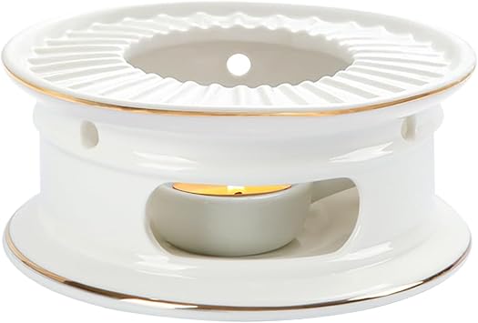 KAYCROWN Teapot Warmer, Ceramic Tea Warmer with Tealight Holder, Teapot Heater for Heating Coffee, Milk, Tea Light Heater, Candle Warmer White