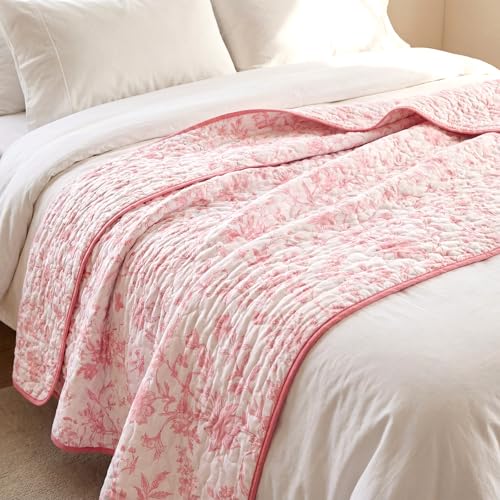 Breling Pink Floral Quilted Throw Blanket 50 x...