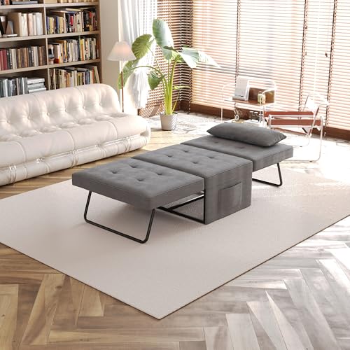 Tbfit Sofa Bed with Pillow, Multi-Function Ottoman Sleeper Chair, Adjustable Foldable Bed for Small Spaces, Dark Grey