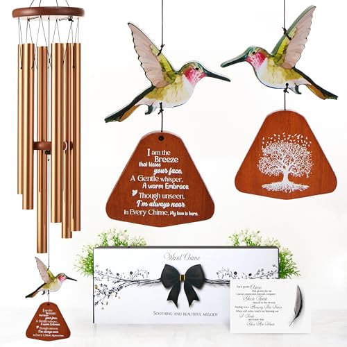 Image of 32 Inch Hummingbird Memorial Wind Chimes Outdoor, Sympathy Gifts for Loss of Loved One, Memorial Gifts for Loss of Mom, Sympathy Wind Chimes for Mother, Father, Brother, Sister
