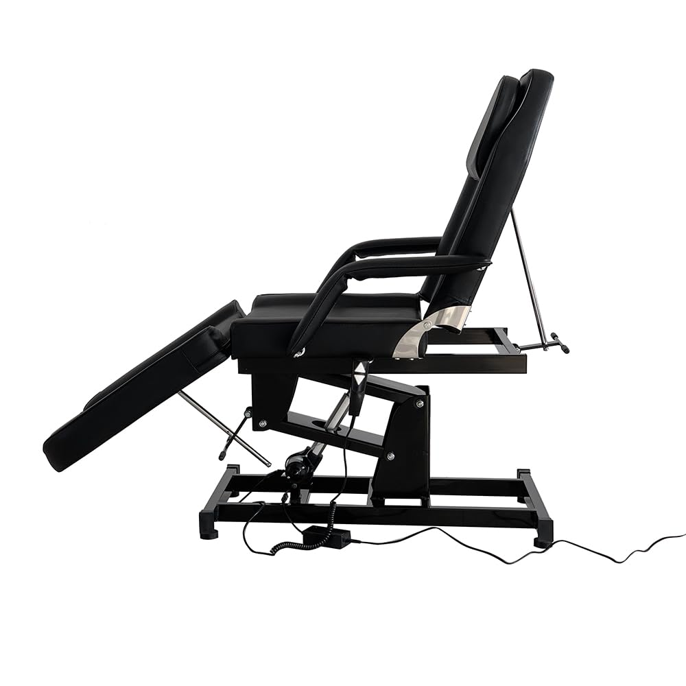 Tavolo da Massaggio Regolabile Letto per Massaggio Elettrico Pieghevole in Pelle PU per Salone Orofessionale e Casa, 82 x 180 x 63-87 cm (Nero)