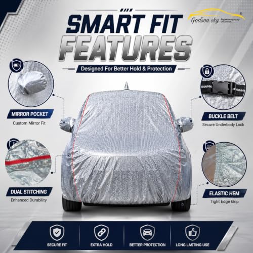 Image of Car Cover for Baleno, Silver, Waterproof, Dustproof, UV Ray Protection, with Mirror and Antenna Pocket, Elastic Hem and Buckle Belt