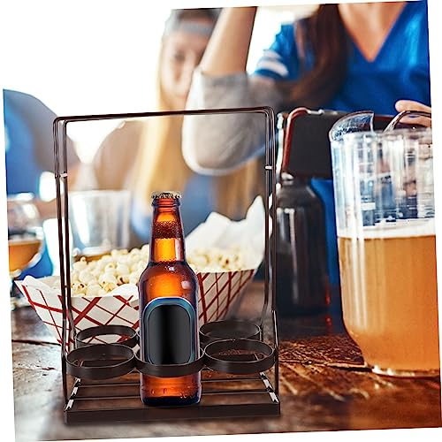 Soporte para botellas vino con asa de madera miniatura 4