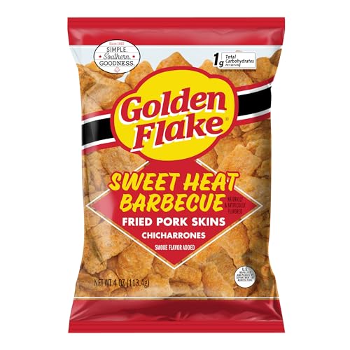 Golden Flake Sweet Heat Pork Rinds, 4 oz Bags (Pack of 12) – Spicy-Sweet Crunchy Pork Skins – Gluten-Free, Keto Snack with Bold Southern Flavor