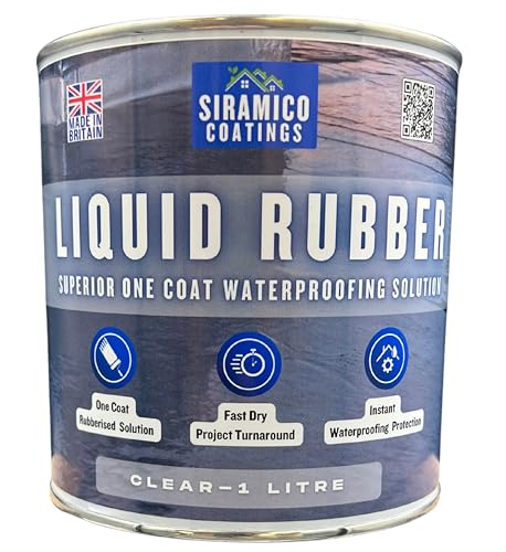 Siramico Coatings Liquid Rubber Roof Coating | Instant Leak Seal Technology I Quick Drying, One Coat Waterproofing Sealant | Black, Grey & Clear (Clear, 1 Litre)