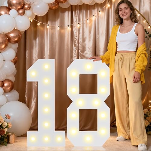 Image of Pooqla 2.4FT Light Up Numbers for 18th Birthday Decorations for Girls Boys, Marquee Numbers 2.4 Feet Tall Party Decor for Her Him, Mosaic Big Sign 18 Year Old Anniversary Backdrop, Large Number 18