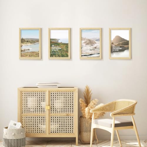 Image of 8x12 Picture Frame Set of 4, Natural Solid Wood Frames, Wall Mount