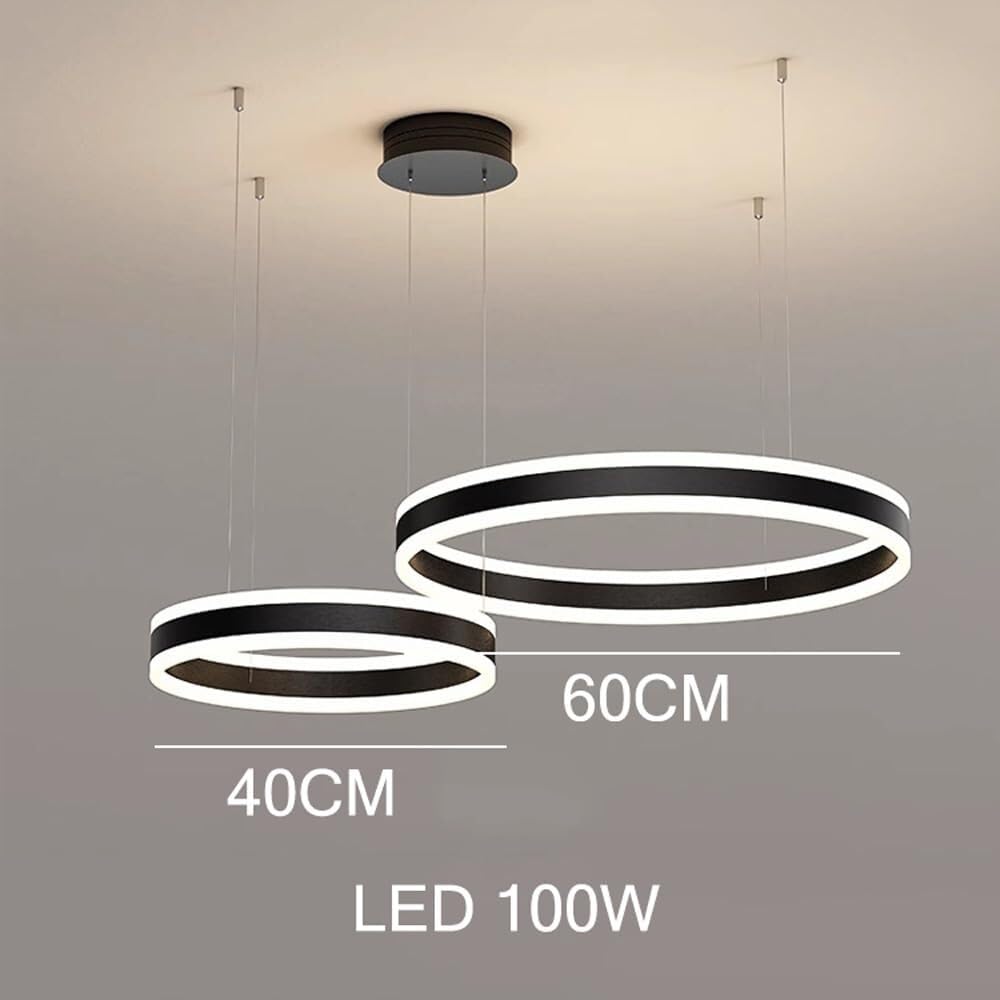 lustre, Grand lustre à 3 anneaux avec télécommande et variateur for salon(2 rings 40+60cm)