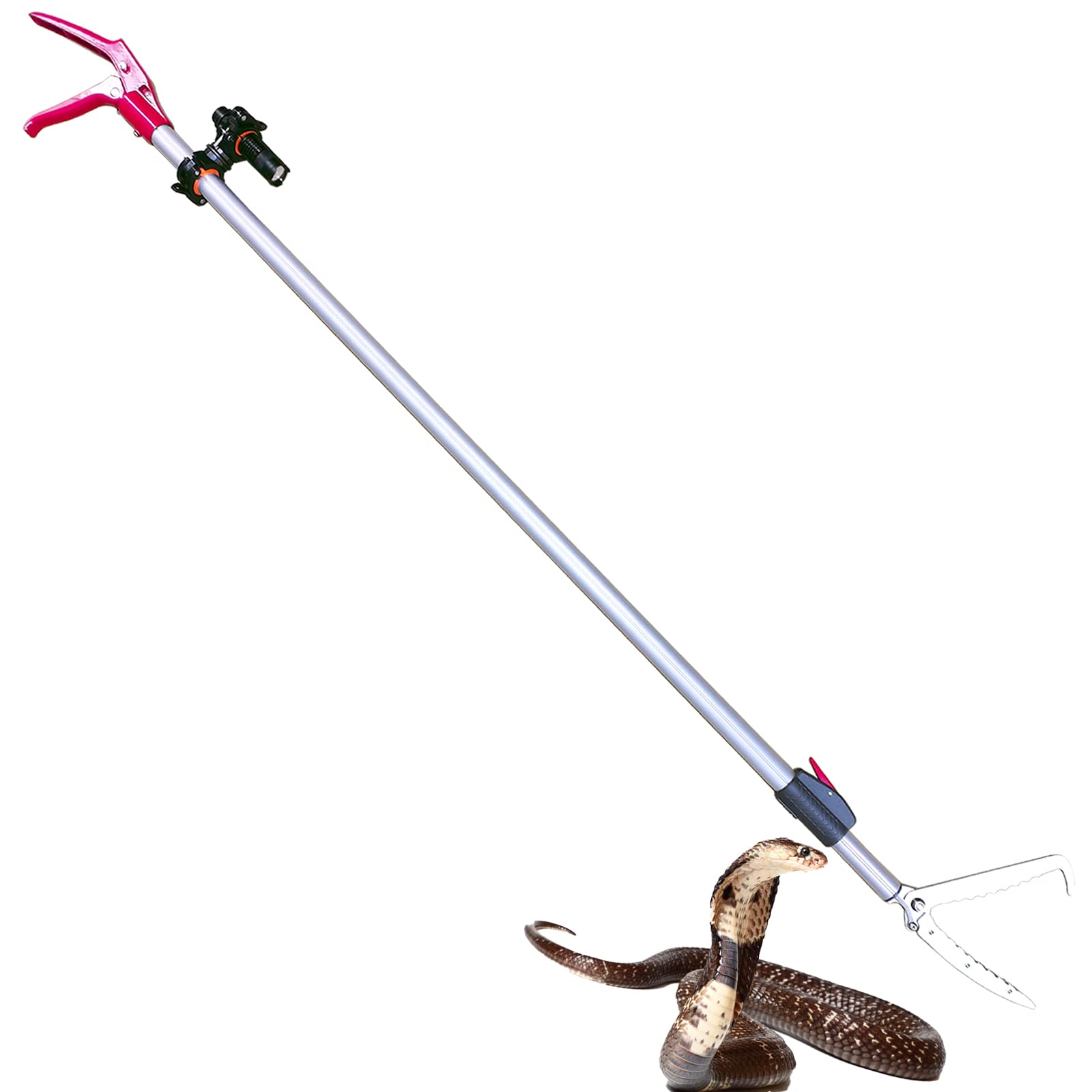 87'' Telescopic Snake Tongs, Aircraft-Grade Aluminum Alloy Reptile Grabber Rattle Snake Catcher Wide Jaw Handling Tool with Lock for Hunting Game Finders