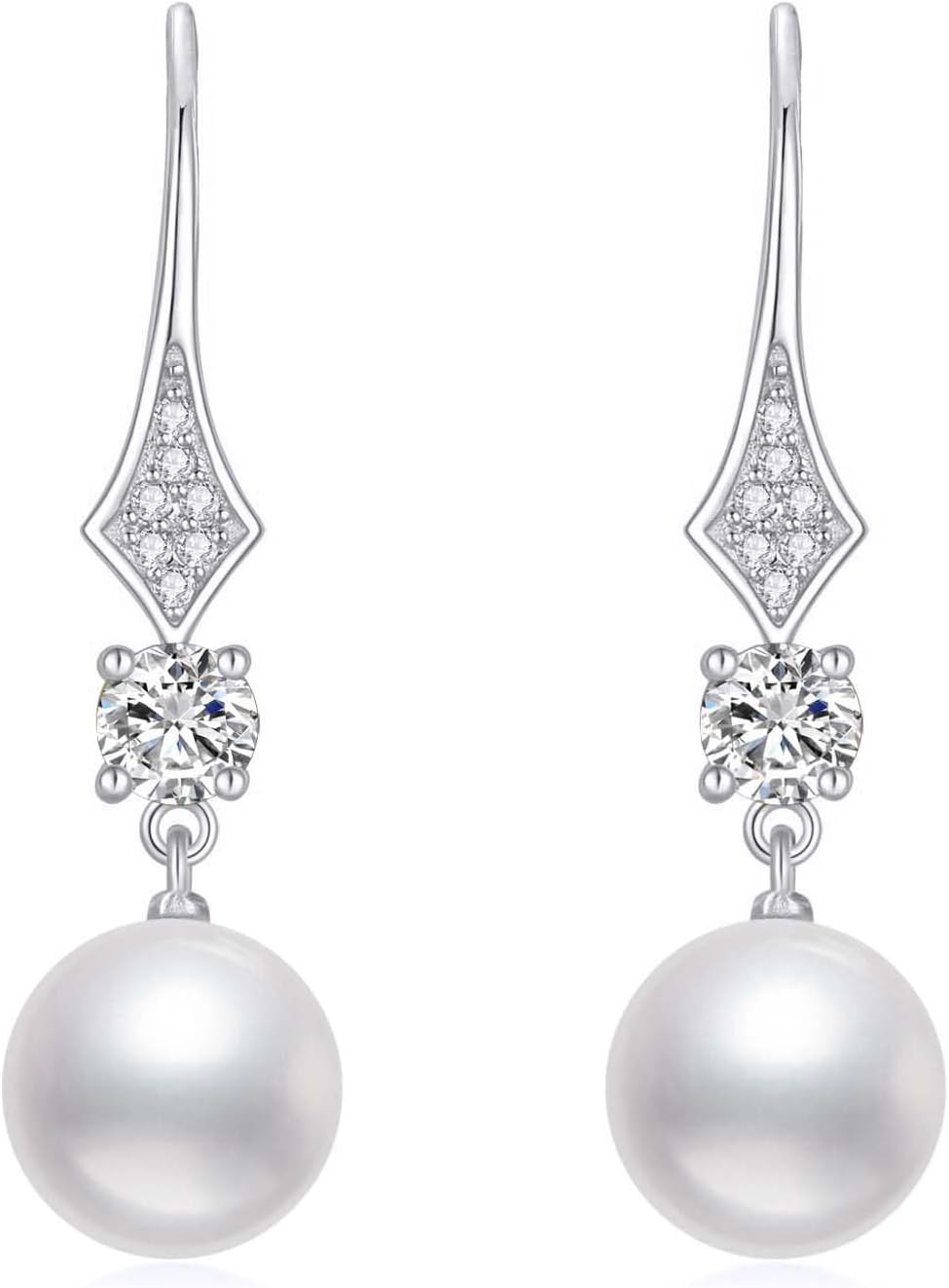 SISGEM 10k Gold Created Moissanite and Freshwater Cultured Pearl Dangle Earrings for Women, Fine Jewelry Gifts for Her