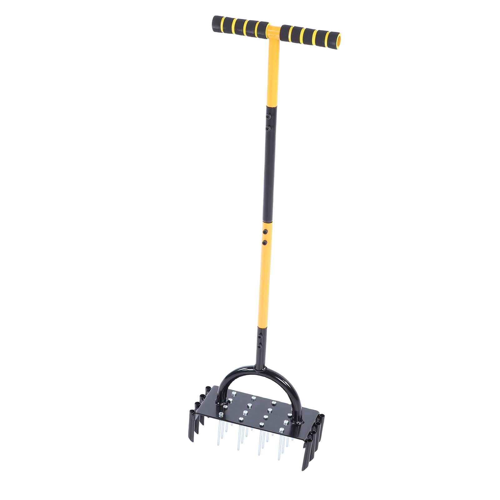 Aerator do Trawnika, Wytrzymałe Narzędzie do Napowietrzania Gleby, 16 Kolców, 8 Rdzeni Narzędzie z Uchwytem w Kształcie Litery T, Automatyczna Konstrukcja Sprężynowa, materiał ze Stali