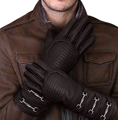 Image of URBAN BUCK Real Sheepskin Leather Sky Gauntlet Costume Glove - Regular Fit Long Arm Cuff Mens Unlined Cosplay Gloves