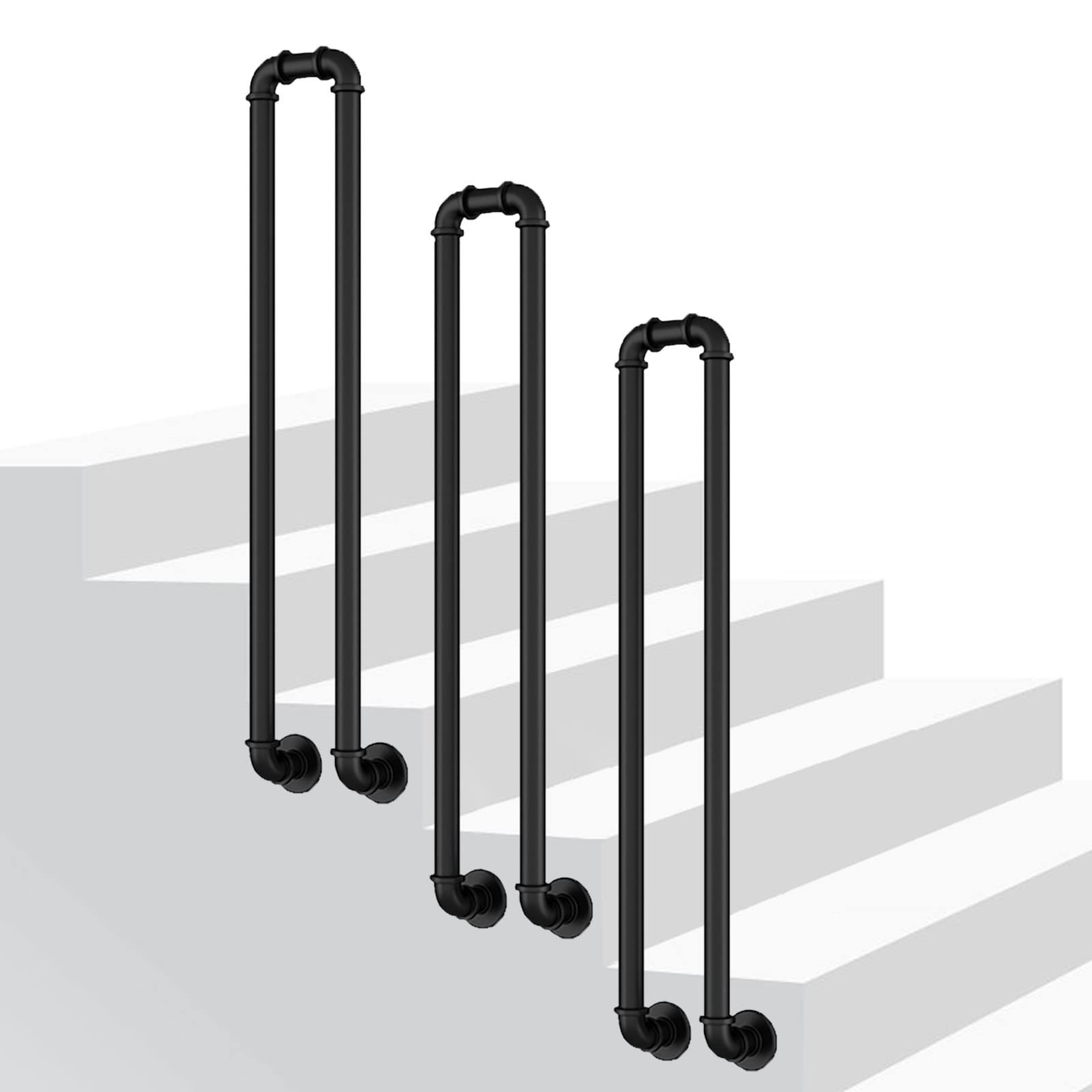 Meiiron Black Side Mount Staircase Handrails Iron Tube Hand Rails For Outside Steps, Transitional Decking Railings With Installation Kit Stairs Indoor Terrace Corridor Garden ( Color : Size : 85Cm(33.4")