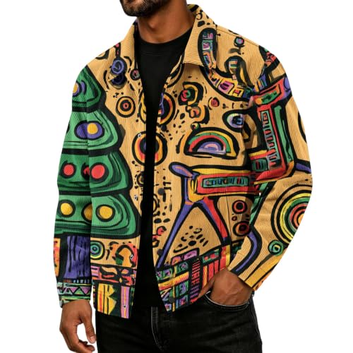 Mens Shirt Jacket Christmas Print Vintage Lapel Collar Button Down Coat - image 2