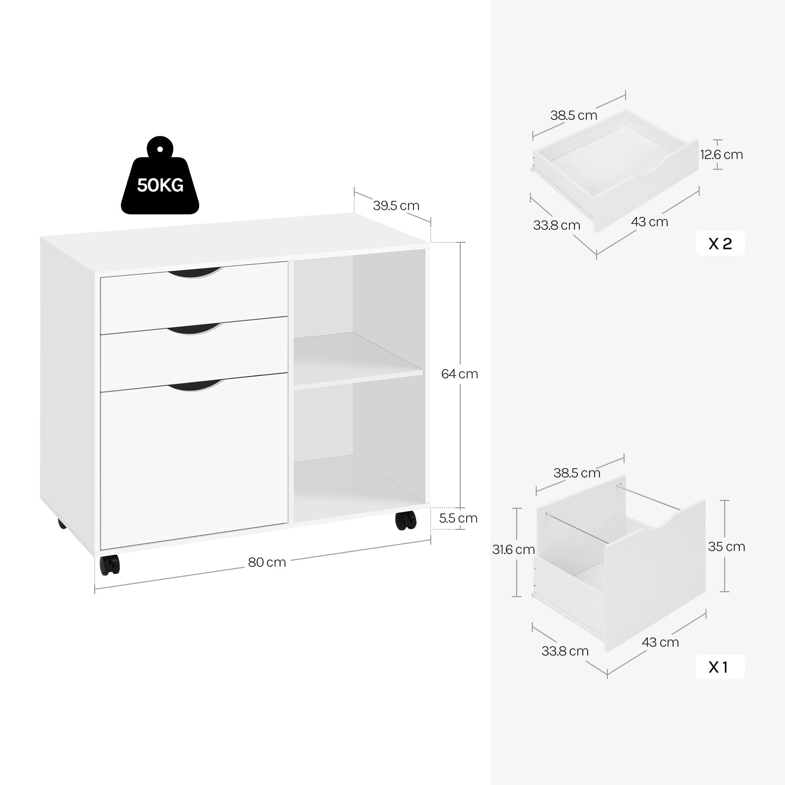 WOLTU archiefkast, rolcontainer met lade, bureaukast op wieltjes, rolkast, kantoorcontainer, met open vakken, voor thuis of kantoor, vintage bruin