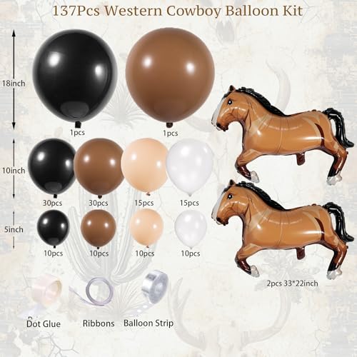 Western Balloon Arch Kit 137pcs Cowboy And Horse Balloons, Brown And Black Balloon Garland For Boy First Rodeo, Wild West Country Birthday Decorations, And Farm Fiesta Party Decorationsy - Image 3