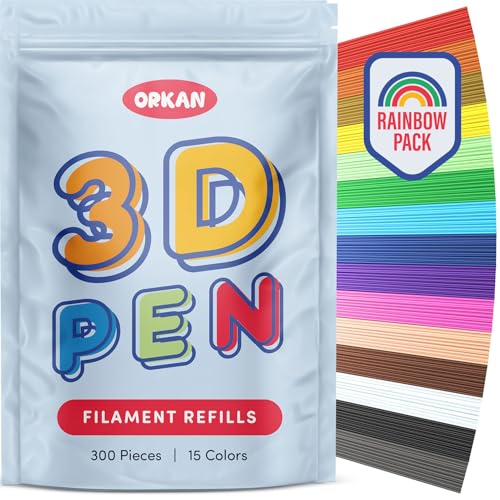 300 x ORKAN 3D Pen Filament Refills | Only Compatible with The 3Doodler Start+ | 15 Rainbow Colors | 6 x 2.5mm PCL Eco-Filament Strands | Safe for Kids | Only for 3Doodler Start+ 3D Pen