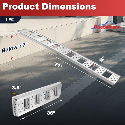 Ruedamann 1PC 6FT Folding Aluminum Motorcycle Ramp, 440 lbs Capacity, 8" Wide Portable Dirt Bike Ramp for Truck Bed Loading, Loading Ramp for E-Bike, Pickup, Bike, Scooter, Stairs - Thumbnail 2