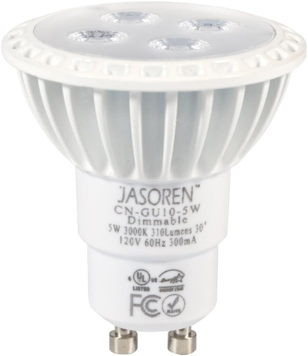 Jasoren CN-GU10-5W-10 MR16 LED Bulb GU10 5W (50W Halogen Equivalent) 3000K 310 lm Dimmable Energy Star, cUL Certified, Warm White, 10 Piece