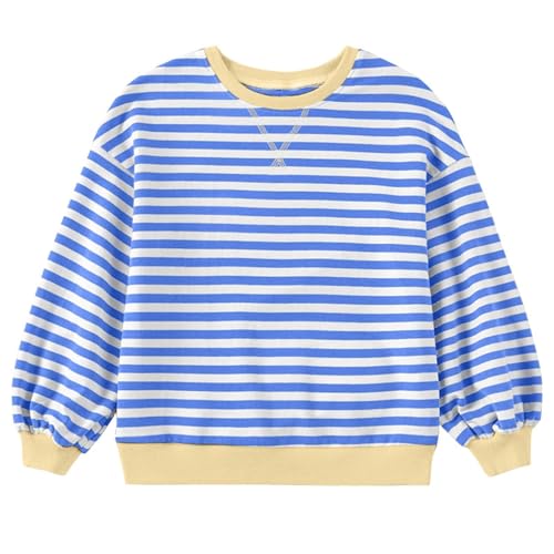 Kids Girls Striped Pullover Shirts Toddler Long Sleeve Cotton Crewneck Sweatshirt Tops Block Color Fall Winter Clothes