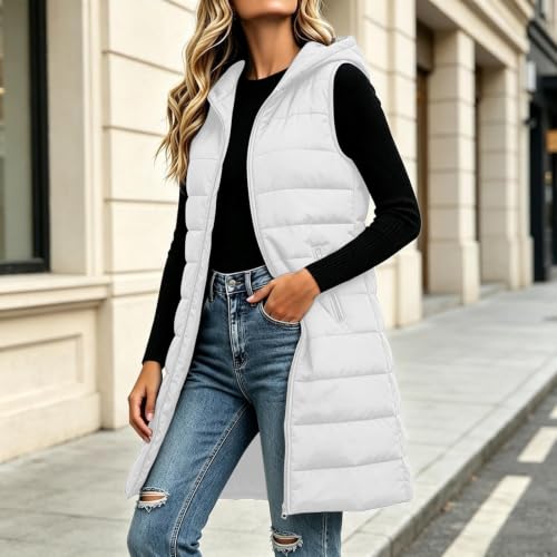 Gumipy Women Puffer Vest Long Hooded Quilted Vest Lightweight Puffer Coat - image 2