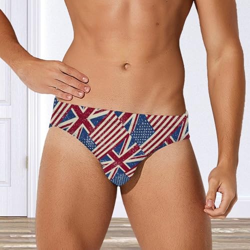 Vintage U.S. and England Flags Printed Swim Briefs for Men Sexy Bikini Swimwear Elastic Beach Trunks Bathing Suit2