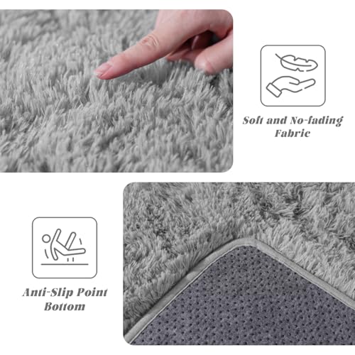 Grey Rugs for Bedroom 3x5 ft - Ultra Soft Faux Fur Area Rug - Plush Non-Slip Shaggy Carpet for Living Room, Cozy Fluffy Rug for Kids Boys Girls Dorm Nursery Room, High Pile Floor Carpet
