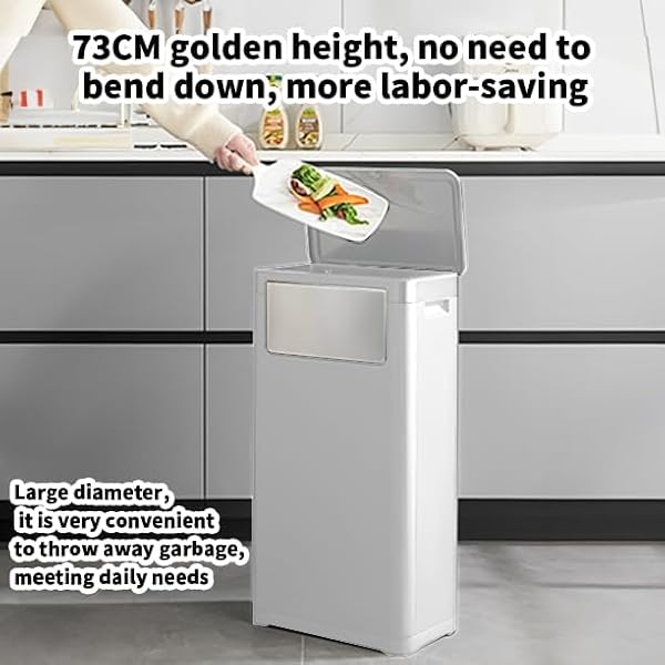 WanWanKa Bathroom Trash Can with Lid,Slim 6 Gallon Commercial Lagre Trash Bin, Tall Skinny Waste Bin with Press Top Lid, Narrow Garbage can for Kitchen,Living Room,Ofice,Laundary Room,Bedroom White by WanWanKa - Used condition - Image 4