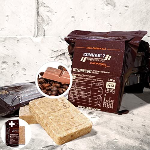 CONVAR-7 Confezione barretta energetica al cioccolato, per lo sport e le attività all'aria aperta, cibo per situazioni di emergenza, razione di sopravvivenza.Gusto cioccolato cappuccino, confezione co