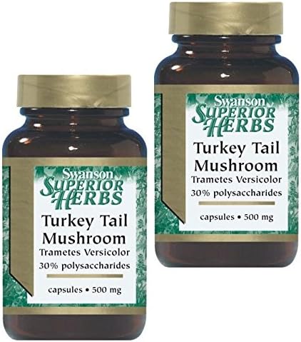 Swanson Superior Herbs Turkey Tail Mushroom 500mg - 2 Bottles Each of 120 Capsules