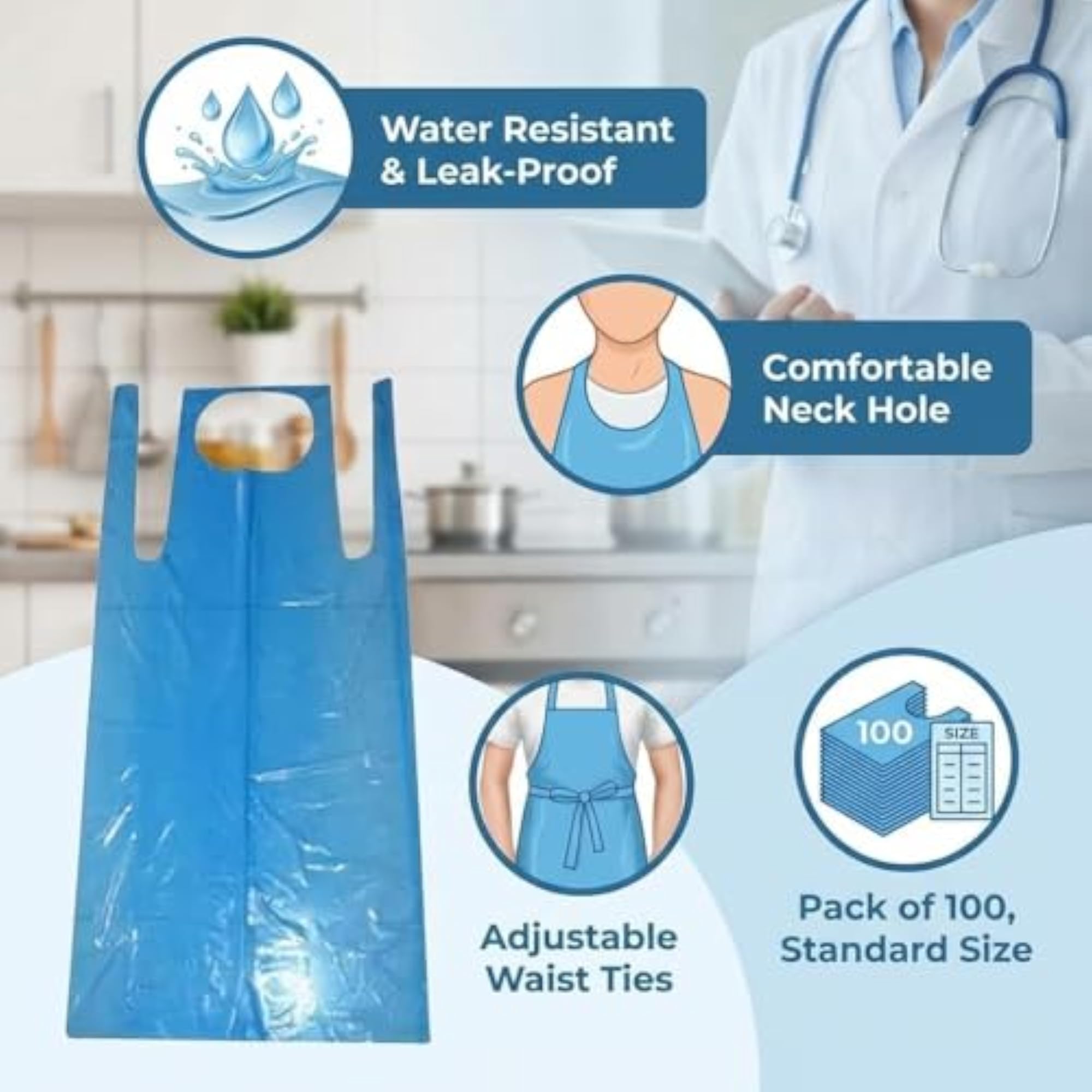 Disposable Waterproof Plastic Apron for Kitchen, Dental Clinic, Dog Bathing