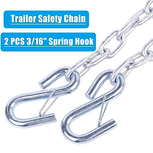 Image of 54 inch Trailer Safety Chain w /Dual 3 /16 inch Hooks 3000lb 2 Pack | Grade 30 zinc-plated steel towing chain kit with dual 3 /16 inch spring hooks. 3,000 lbs capacity for jet ski & utility trailer.