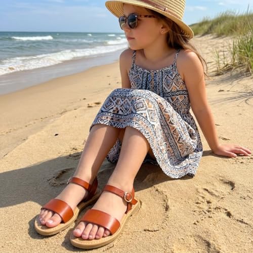 Image of CUSHIONAIRE Clara Casual Flat Girls Sandals, Adjustable Buckle Ankle Strap with Lightweight Cushioned Comfort Kids Sandals