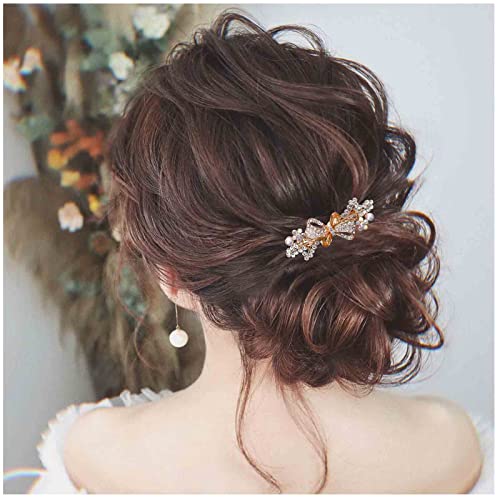 Broche de cabello con cristal para boda, color champagne, con pedrería dorada brillante miniatura 1