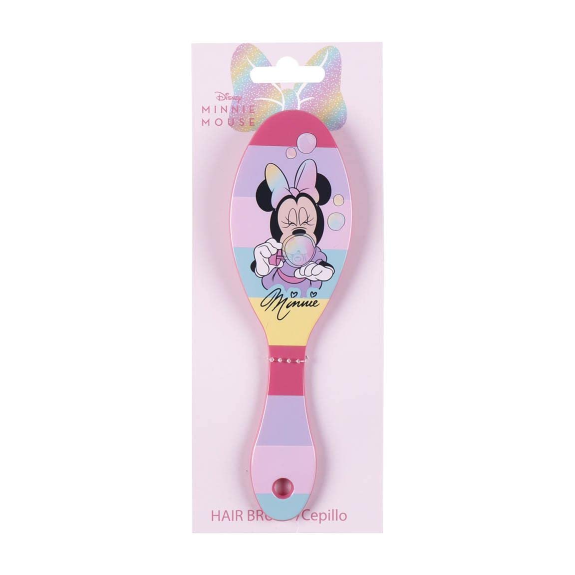 Cepillo de Pelo Infantil de Minnie Mouse - Color Rosa y Rayas de Colores - Duradero y Resistente - Diseño Inspirado en Minnie - Producto Original Diseñado en España