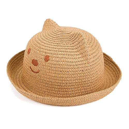Straw Baby Ear Floppy Drawstring Chin Strap 3-6 Years Sun Hat for Girls Boys Children2