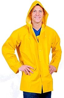 Galeton Men's Yellow Rain Jacket X-Large: 0.35mm PVC/Polyester Repel Rainwear with Detachable Hood, Ventilated Back & Snap Pockets