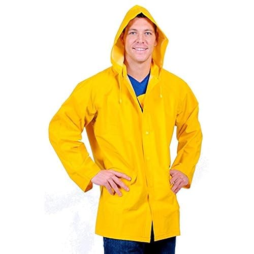 Chamarra impermeable con capucha desmontable Galeton, repele la lluvia, PVCpoliéster 0.01pulg, amarilla, XL, Amarillo, 1
