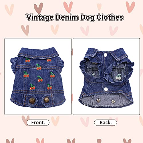 Sild Pet Clothes Dog Jeans Jacket Cool Blue Denim Coat Small Medium Dogs Lapel Vests Classic Puppy Hoodies (Xs, Cherry) #TOP2