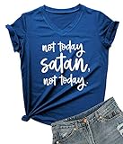 DANVOUY Women Not Today Satan V-Neck Graphic T-Shirt Casual Tops Tees Blue Medium
