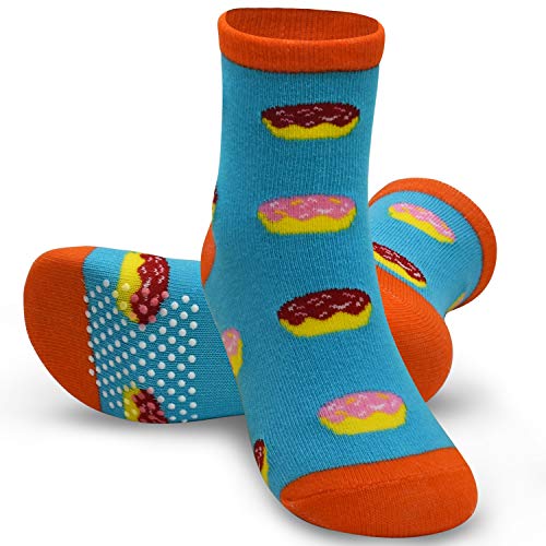 Image of Tphon 12 Pairs Toddler Non Skid Socks with Grips Anti Slip Bottom, Cotton Non Slip Ankle Crew Socks for Boys, Girls, Kids(1-7Years)