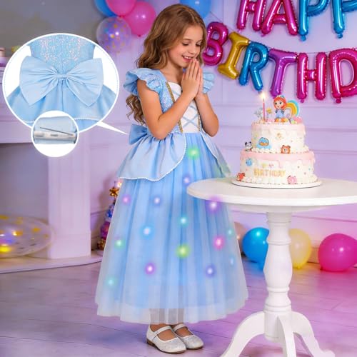 Disfraz Princesa para Niñas Vestido Azul Luminoso miniatura 5