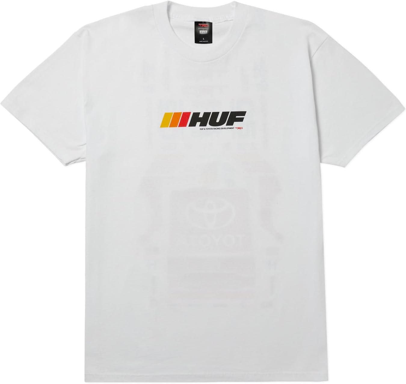 HUF x Toyota TRD Stickered T-Shirt for Men | Graphic Tee, Soft Cotton, Co-Branded Design, Printed Chest & Back