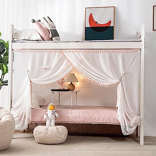 SCMTYWCQ 4 Corner Post Students Dorm Bunk Mosquito Net Bed Canopy Netting Students Bed Curtains for Student Dormitory School College Bedroom Decoration (White-3, 35